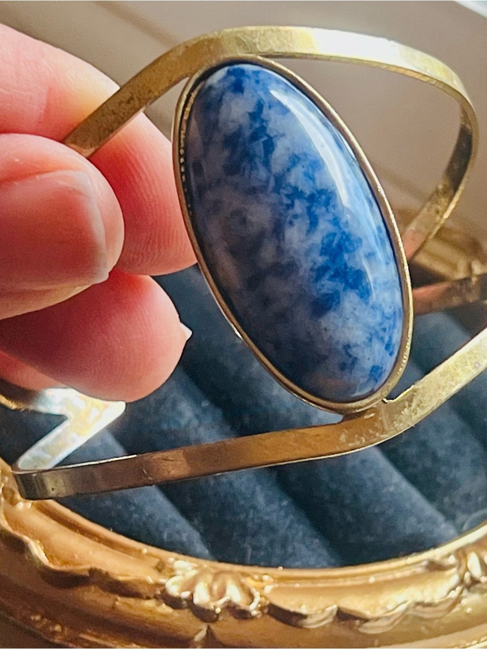 Vintage Brass Sodalite Cuff Bracelet